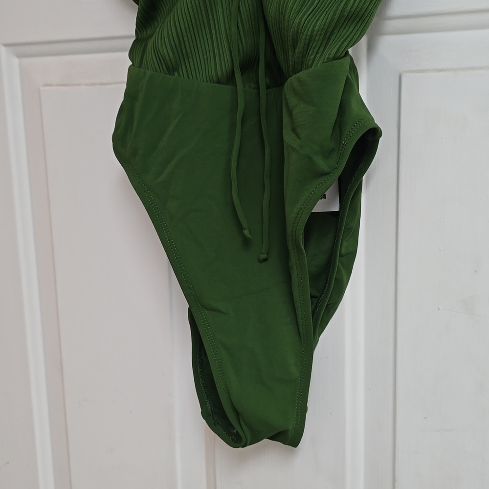New Robin Piccone Green One Piece Swimsuit Womens 2 Lily Basil Cutout Ribbed - Picture 4 of 11